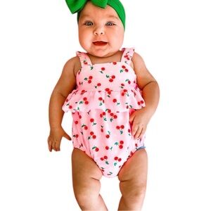 NWOT Infant pink one piece bathing suit w cherries 6-9 months